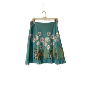 Basil & maude women’s aqua colored airline floral kneelength skirt size 4